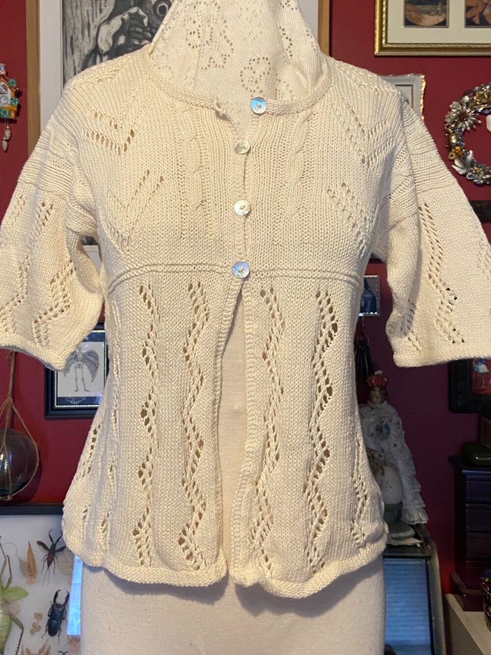 Vintage 80's M.Gibson Short Sleeve Cardigan Sweater Mother of Pearl Buttons